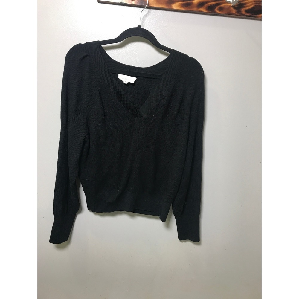 Pinque Design Studio Womens Black V-Neck Knit Sweater Long Sleeve Med .